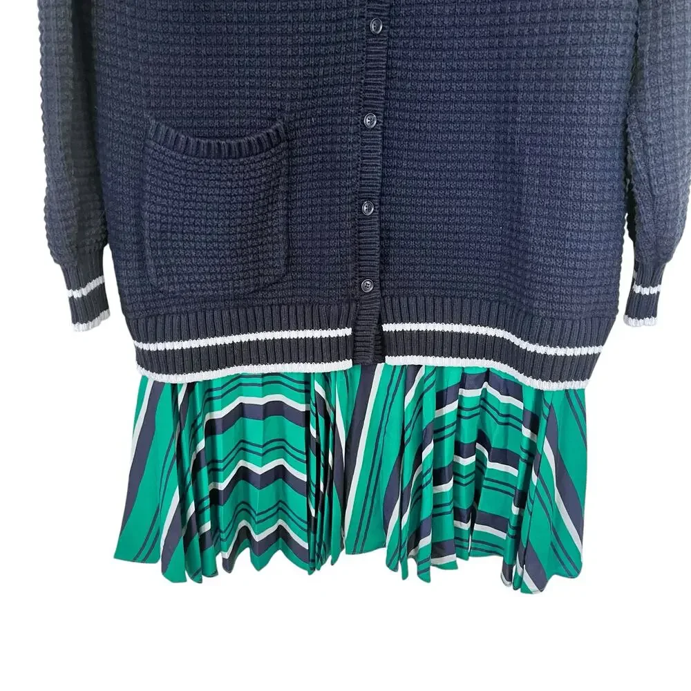 Anthropologie Navy Varsity Cardigan Sweater Twofer Layered Mixed Media Dress